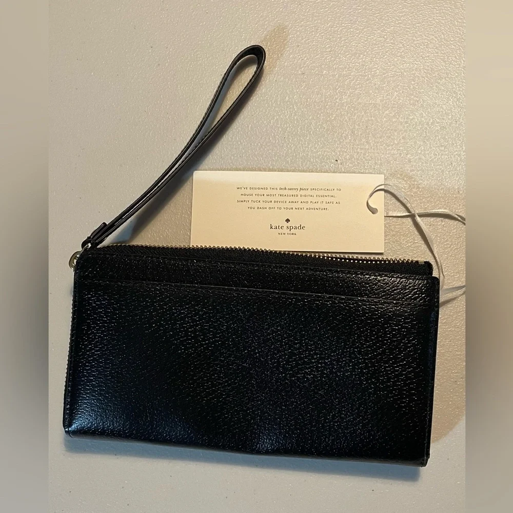 NWT Kate Spade Pebbled Layton Black Leather Wristlet - Picture 2 of 7